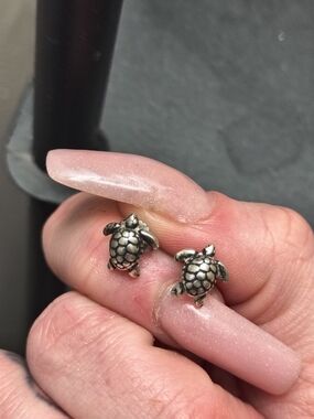 Retired Vintage James Avery Sterling Silver Sea Turtle Stud Earrings Rare 925